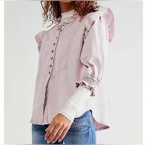 Free People Pink Ruffled Blouse
